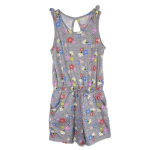Sweet Butterfly Floral Heather Gray Girls Shorts Romper